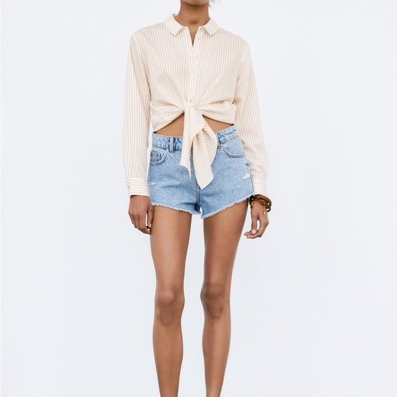 NWT ZARA STRIPED BOW BLOUSE - Picture 5 of 8